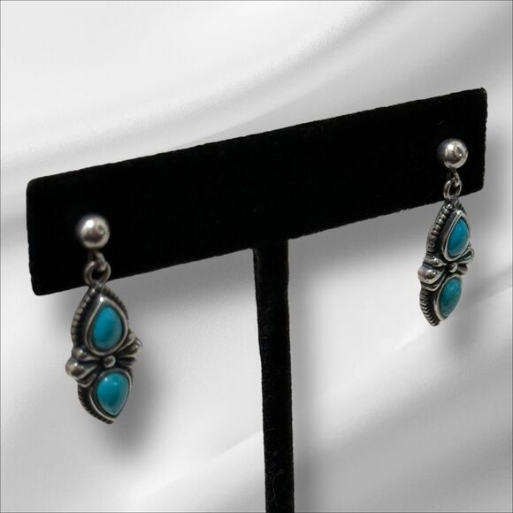 Carolyn Pollack Double Sleeping Beauty Sterling Earrings - Picture 5 of 5